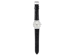 Reloj De Pulsera Electrónico Analógico Con Cristal Azul Redondo Y Correa De Pu Negra, Esfera Blanca.