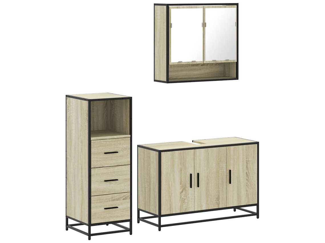 Maison Exclusive - Juego de muebles de baño de 3 piezas, madera de roble, Sonoma