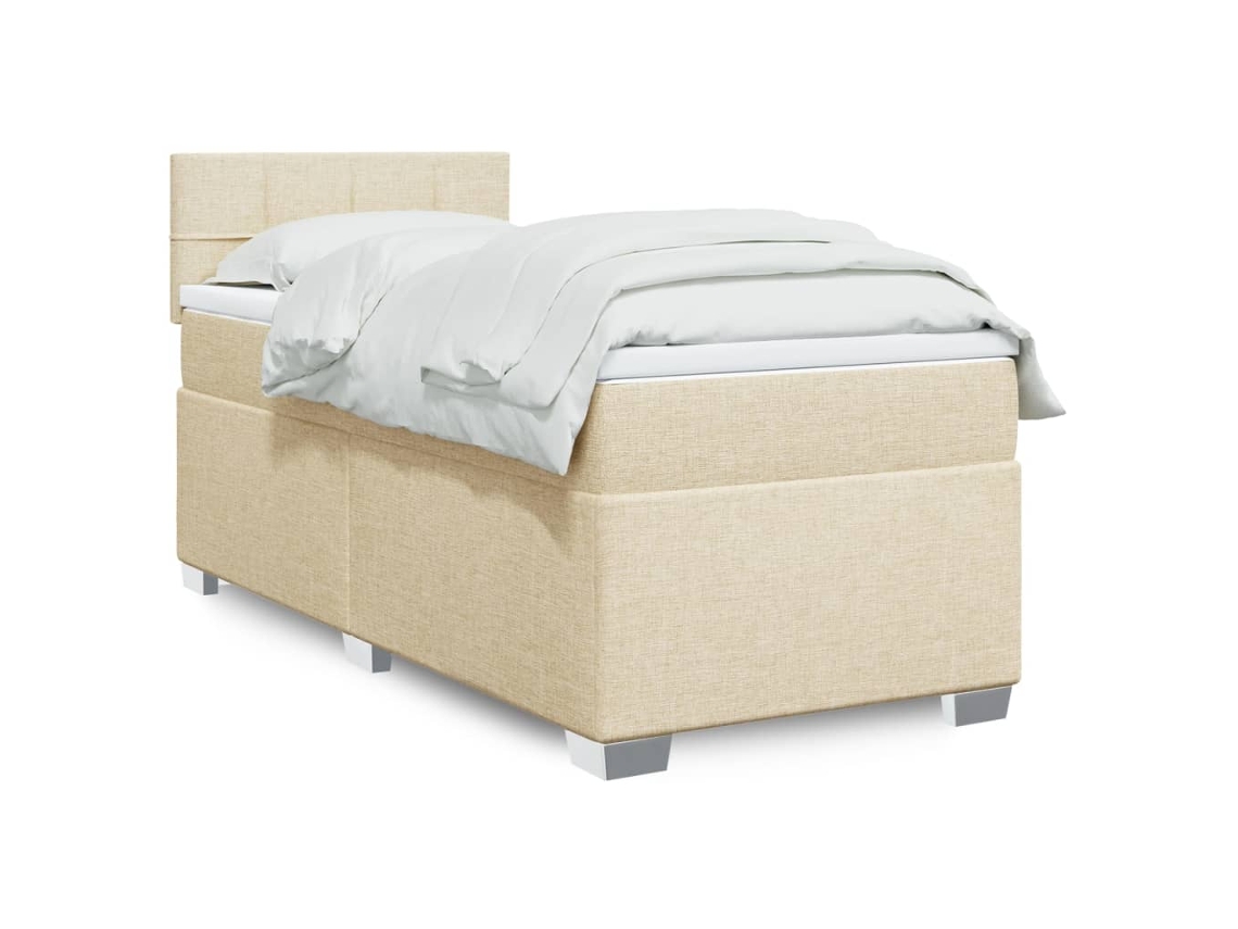 Cama Box Spring Con Colchón Tela Color Crema 90x200 Cm