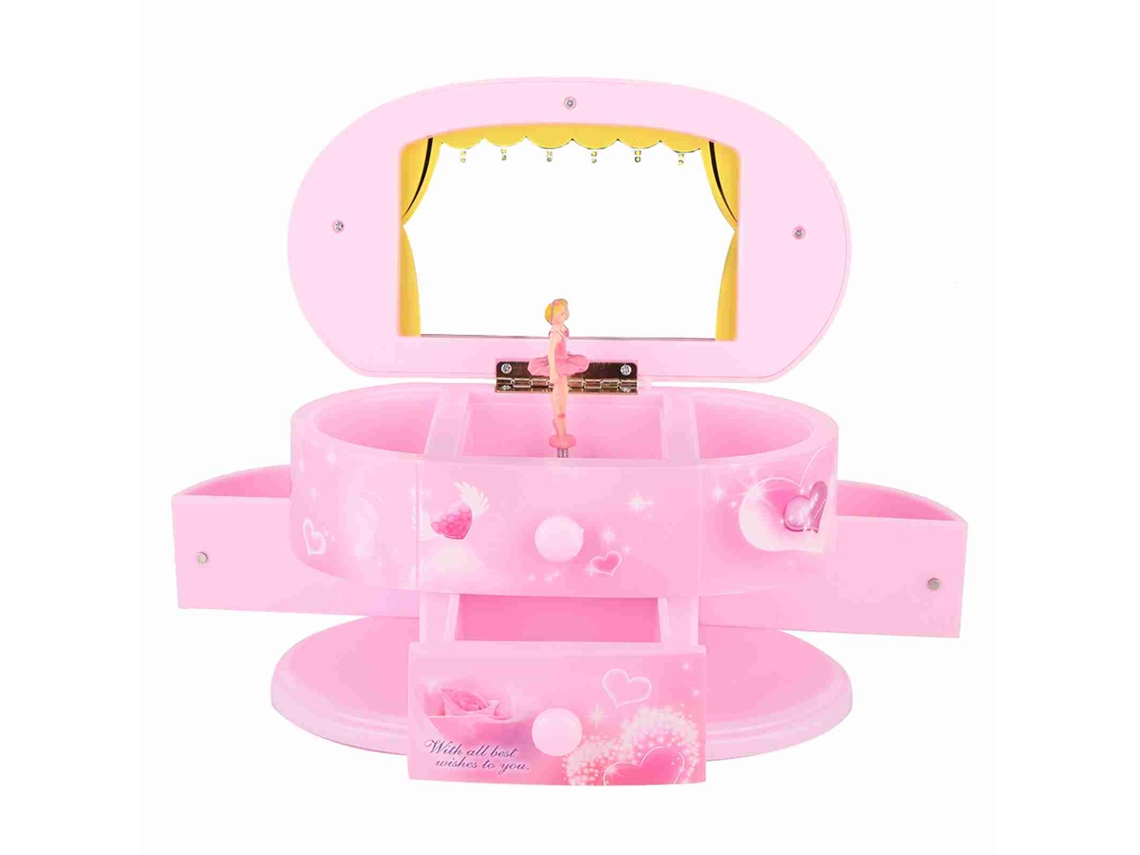 Caja de música Baok-Balarina con forma de corazón, joyero con cabello, regalo para niñas (rosa)