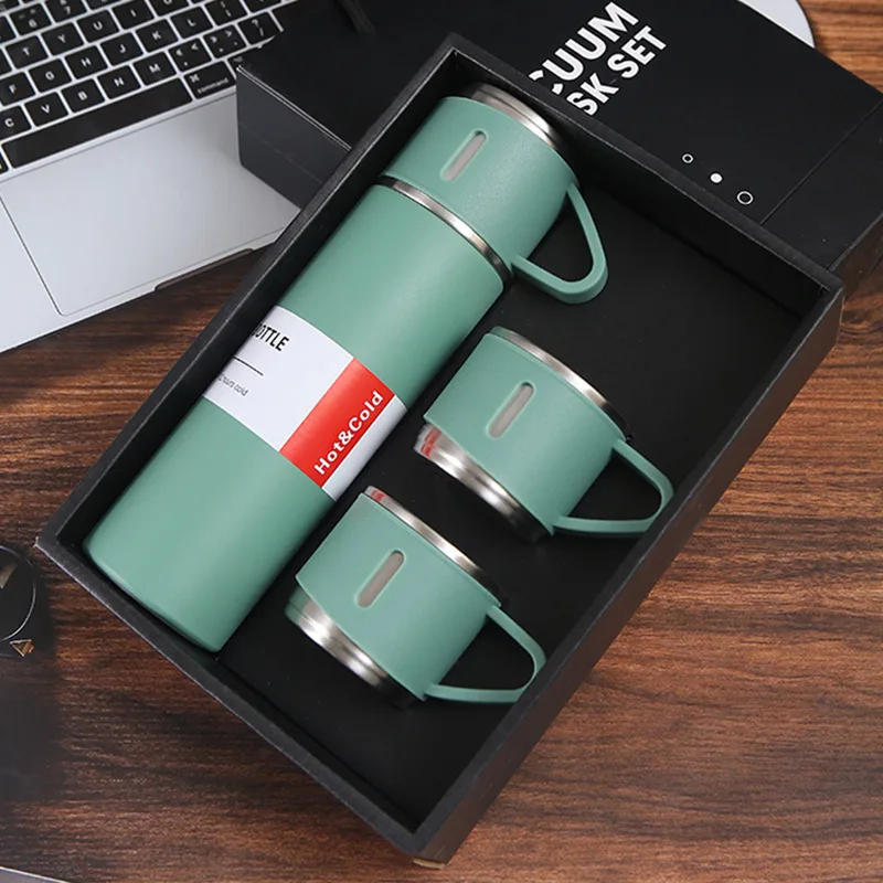 (verde, 500ml) Vaso De Vacío De Acero Inoxidable, Conjunto De 3 Piezas, Doble Aislamiento Térmico, Adecuado Para Oficina, Viajes