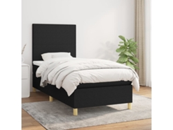 Cama Box Spring Con Colchón Tela Negro 100x200 Cm