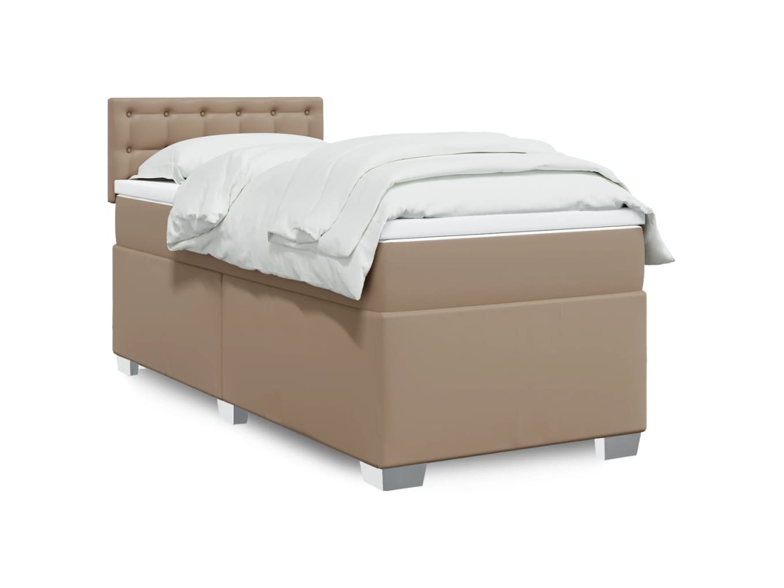 Cama Box Spring Con Colchón Cuero Sintético Capuchino 80x200 Cm