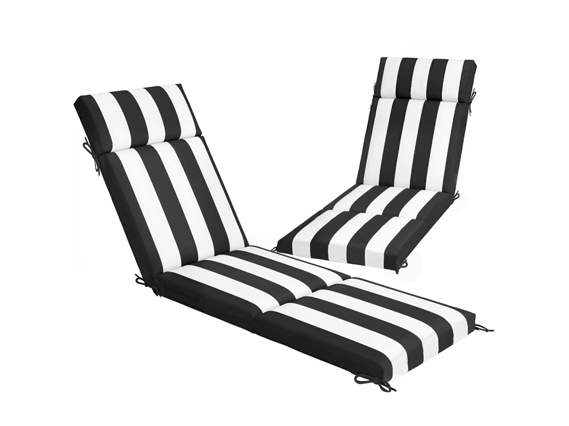Juego De 2 Cojines Para Sillas De Exterior Con 6 Correas De Sujeción, De Algodón, 183 Cm, Blanco Y Negro.