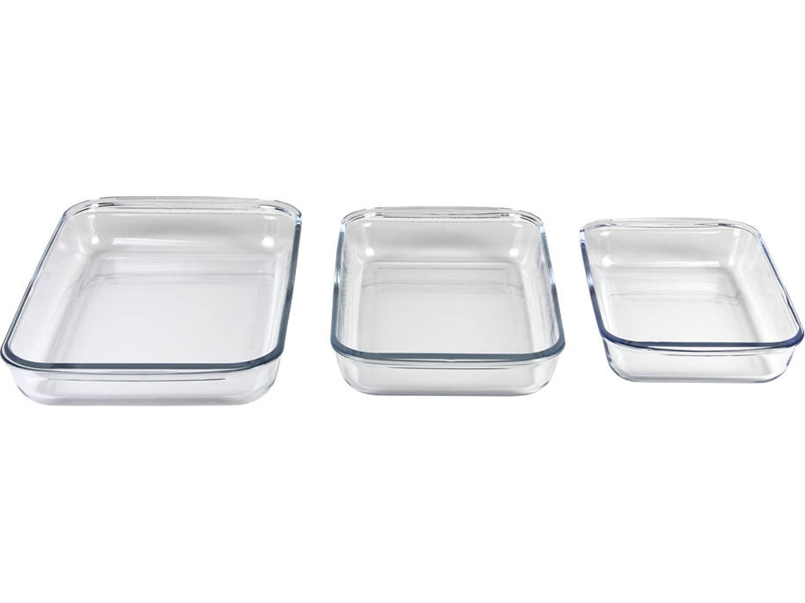 Conjunto De 3 Fuentes Rectangulares De Vidrio Borosilicato Modelo Baritina 1600Ml-2200Ml-3000Ml