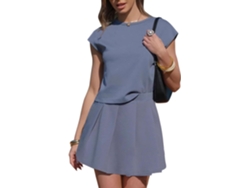 Conjunto de Duas Peças Feminino, Saia de Tênis, Look Casual em Algodão, Mangas Capa, Blusa Plissada, Saia Plis