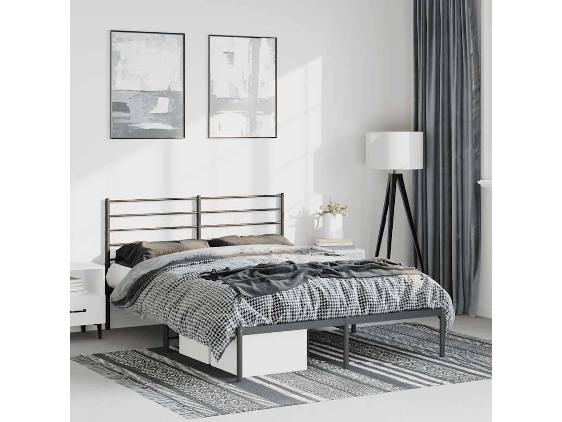Estructura Cama Sin Colchón Con Cabecero Metal Negro 150x200 Cm