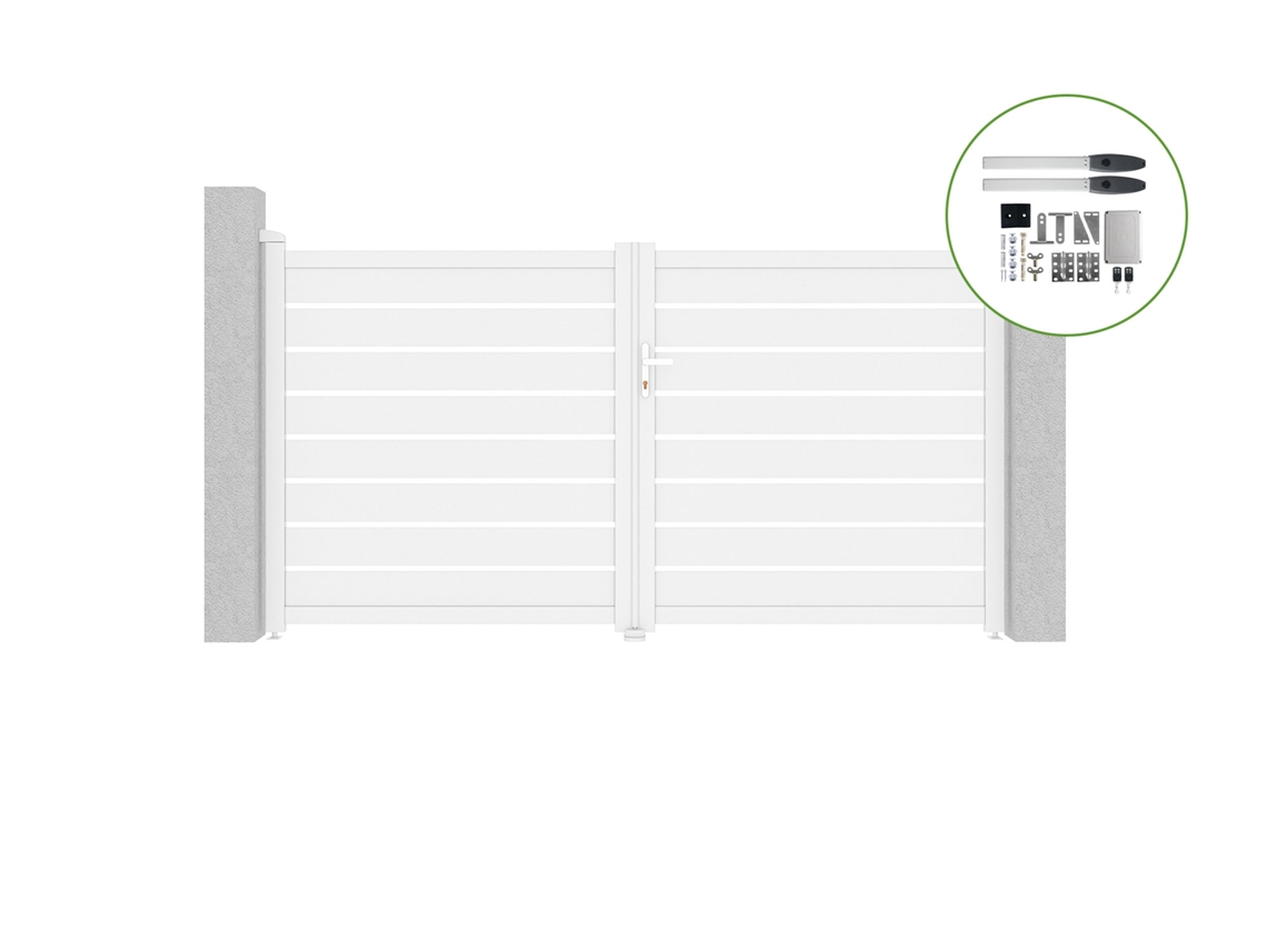Portón abatible 3m VOGEL H.160cm aluminio blanco motorización HICKER B200 CASANOOV
