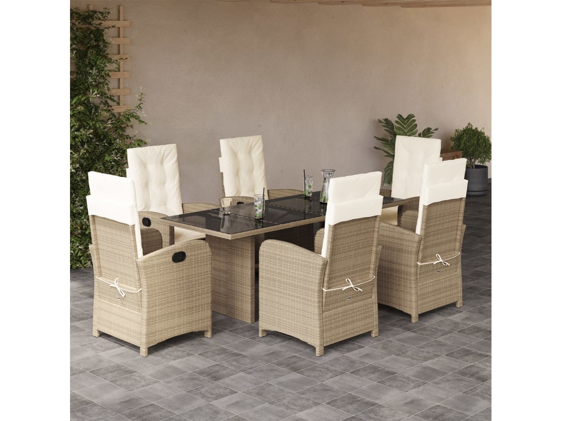 Juego de comedor de jardín de 7 piezas con cojines de mimbre beige de DKD Home Decor