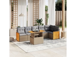 Conjunto de sofá de jardín de 7 piezas con cojines, mimbre sintético beige, Dkd Home Decor