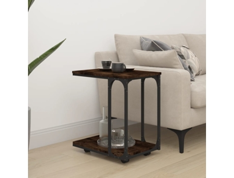 MAISON EXCLUSIVE - Mesa auxiliar con ruedas madera roble ahumado 50x35x55,5 cm
