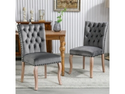 Juego De 2 Sillas Acolchadas De Terciopelo - Estructura De Madera Maciza - Gris