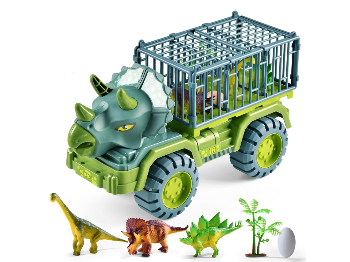 Camión transportador de dinosaurios de juguete 2026 con 3 dinosaurios, huevo y árbol, resistente a caídas, puertas móviles, regalo para niños.