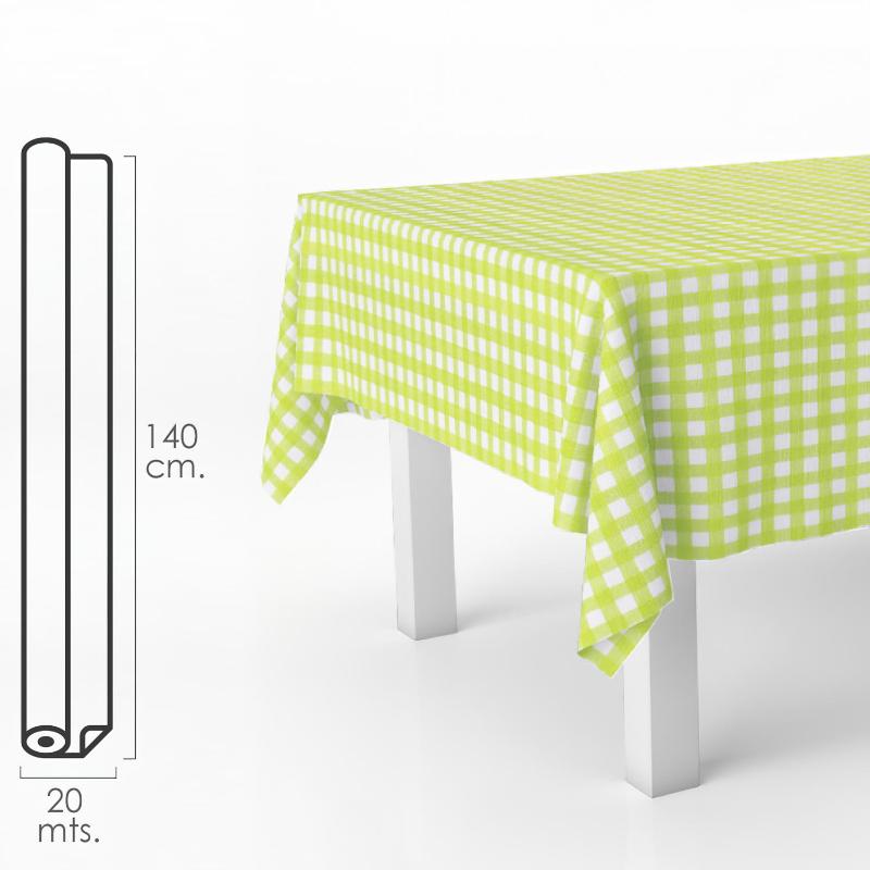 Mantel Hule Rectangular cuadros verde lima. impermeable antimanchas pvc 140 cm x 20 metros. rollo recortable interior y 5544015
