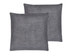 Juego de cojines decorativos BELIANI Aspidistra de Terciopelo Gris 45x45x12
