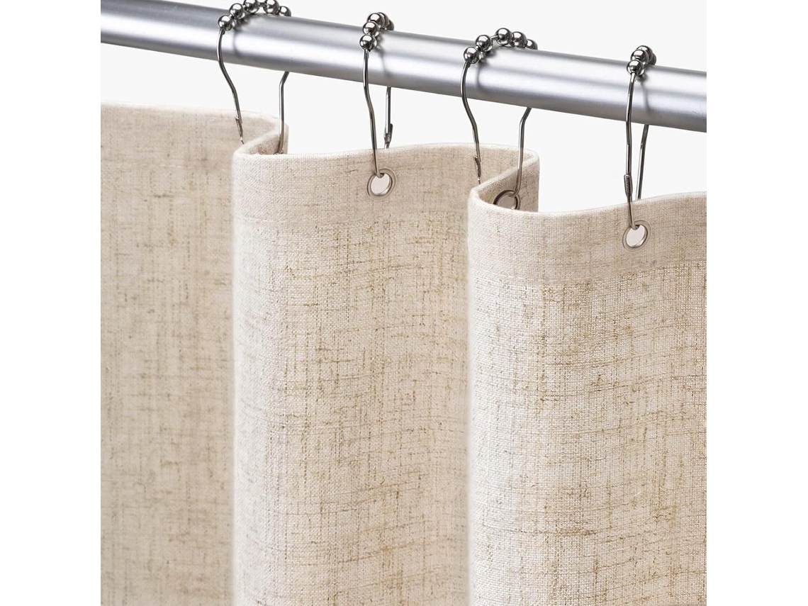 Cortina de ducha estilo rústico de lino beige con forro (183 x 183 cm)