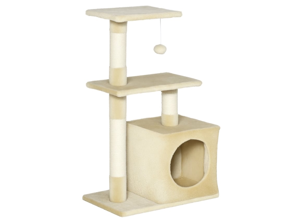 Rascador Para Gatos, 81,5 Cm, 2 Plataformas, Bola Cueva, 50x30x81,5 Cm, Beige.
