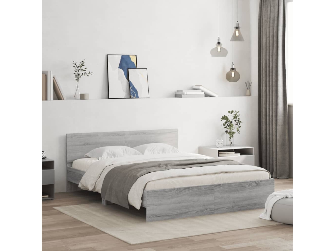 Estructura De Cama Con Cabecero Gris Sonoma 140x200 Cm