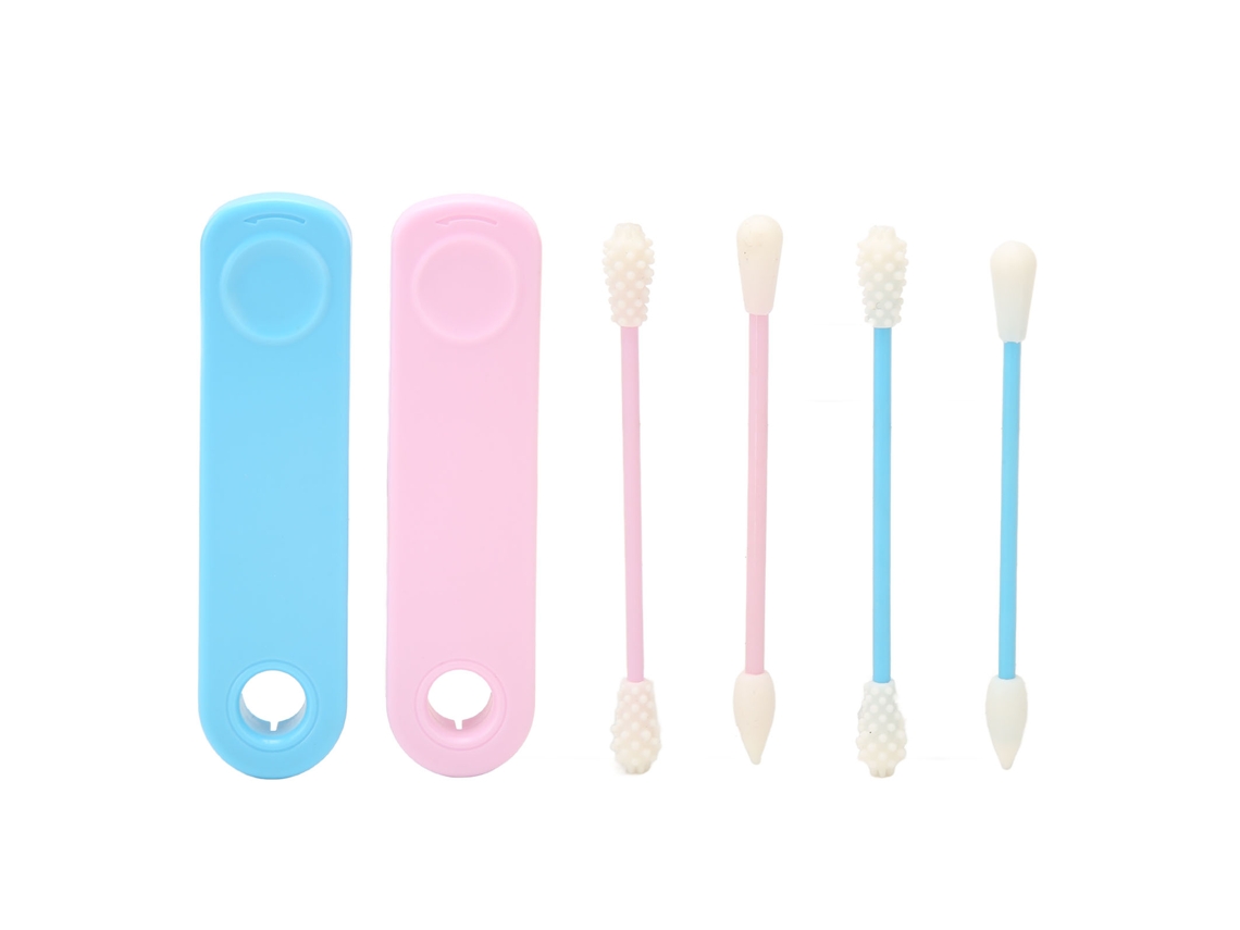 2 juegos de hisopos de maquillaje de silicona reutilizables de doble punta, portátiles para viajes.