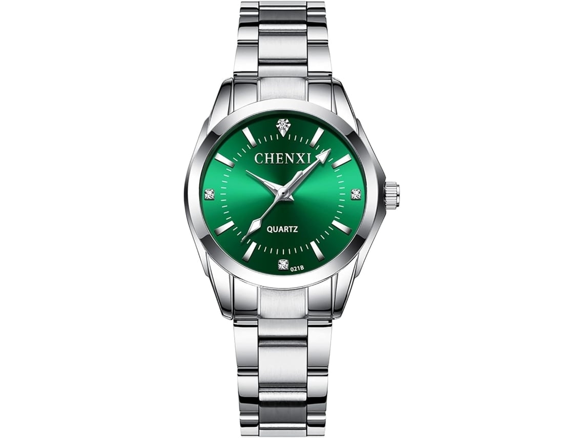 Reloj De Pulso Femenino Con Correa De Acero Inoxidable Resistente Al Agua Con Diamantes Verdeyuysan