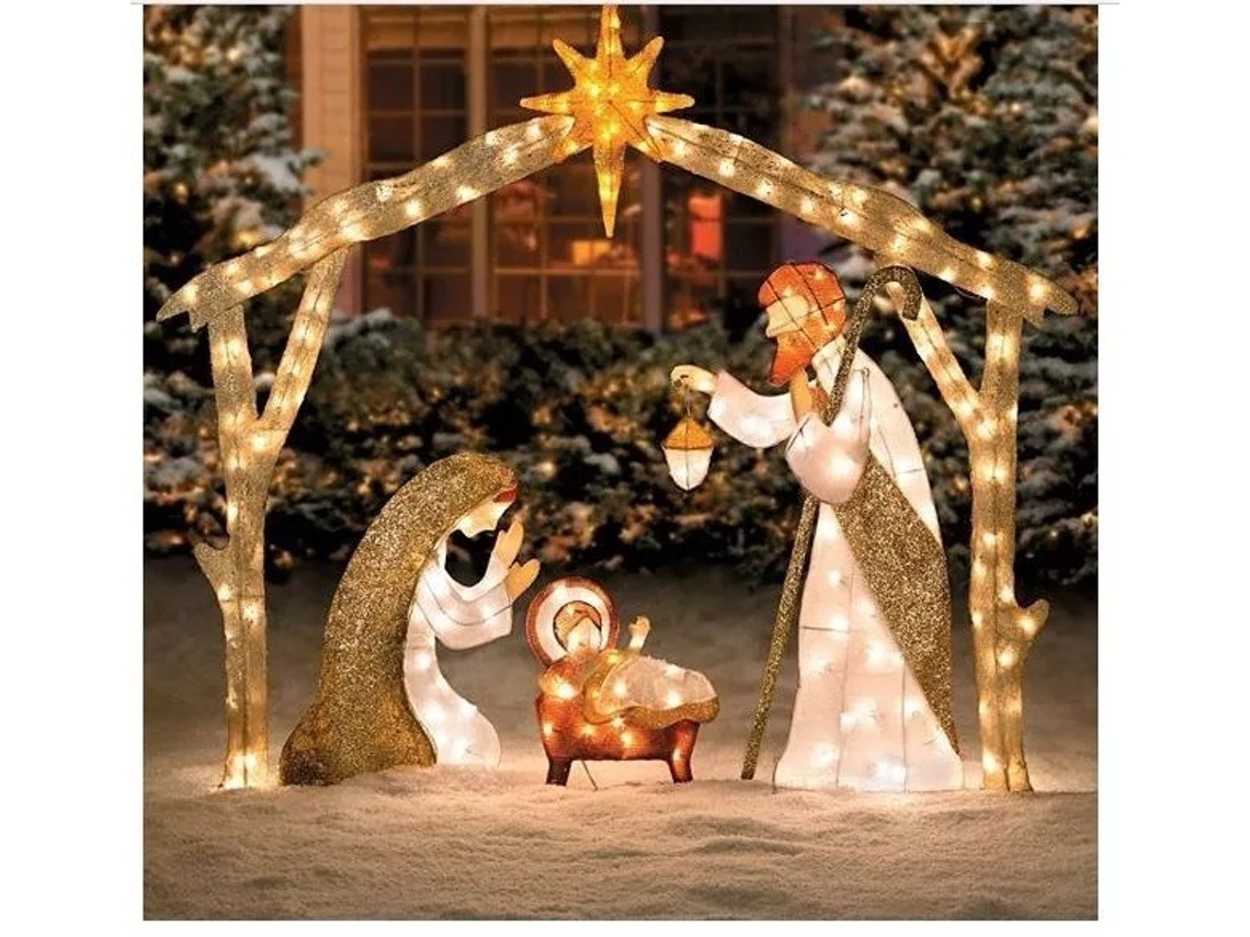 Belén navideño impermeable para exteriores con luces