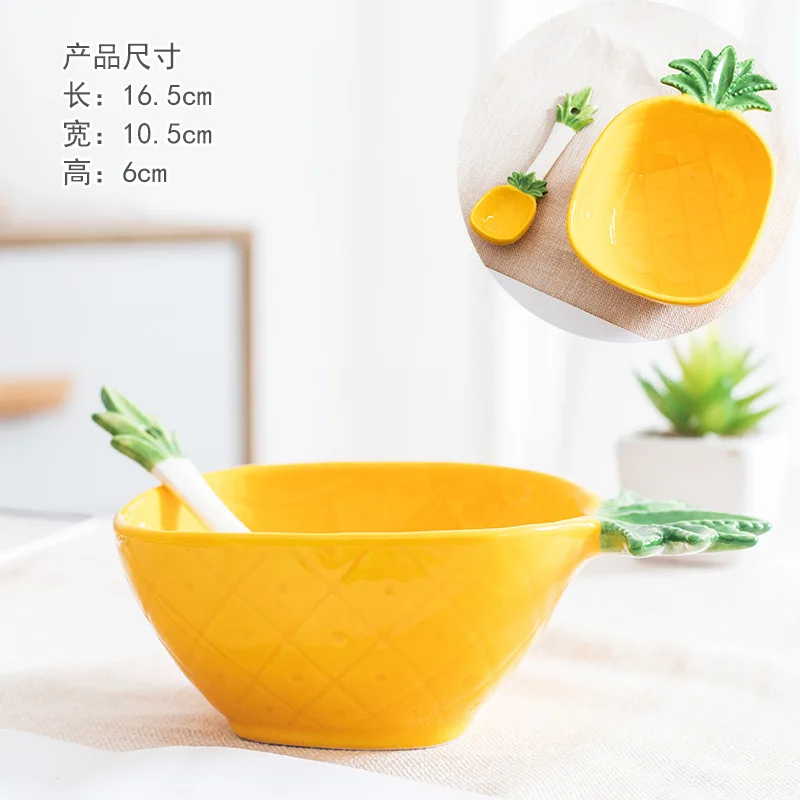 Bol de arroz creativo con forma de piña y cuchara, bol de cerámica para uso doméstico, MDUG