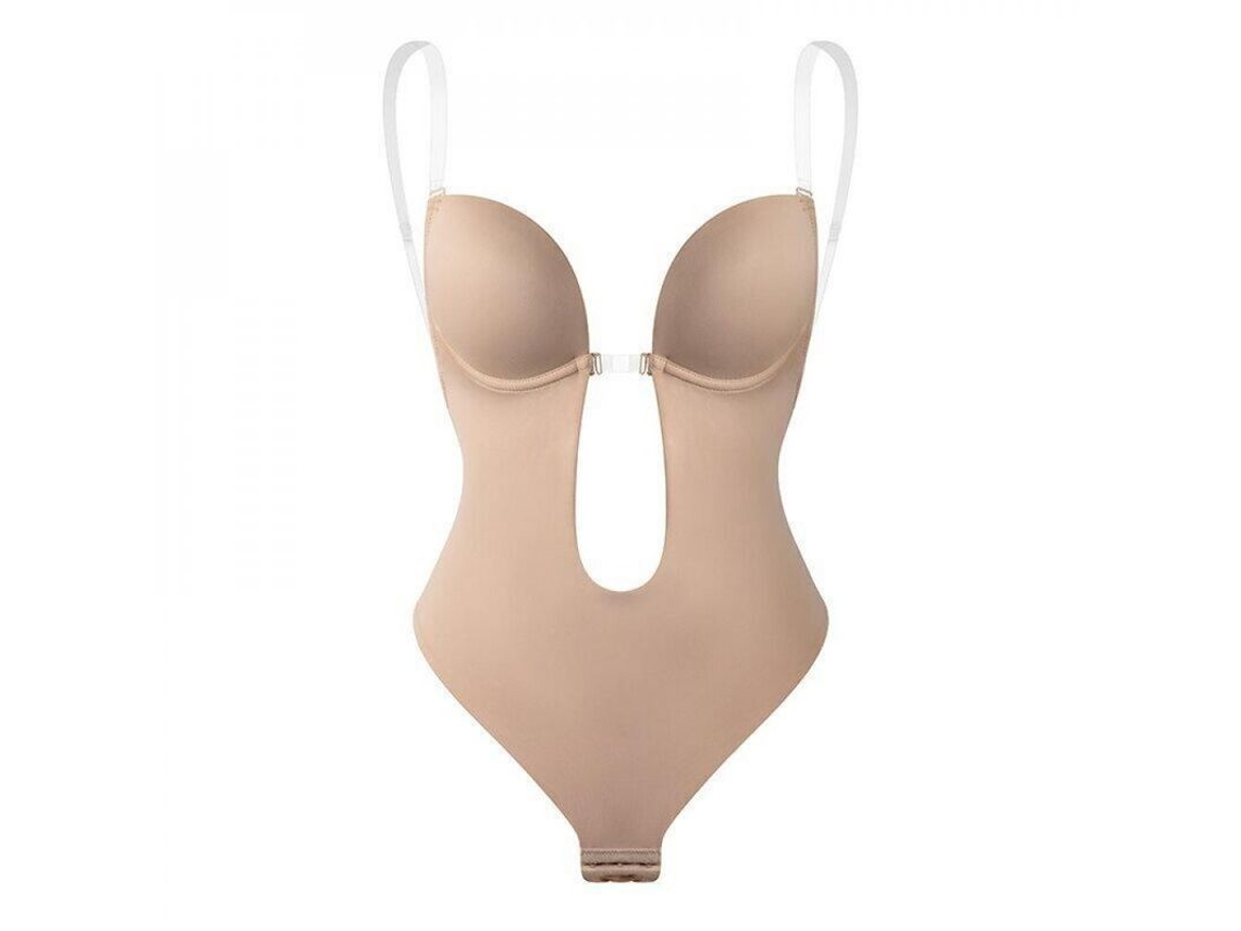 Body Moulant Sans Bretelles Sans Dos Col V Profond Uk Femme Thong Seamless Bnq S Beige