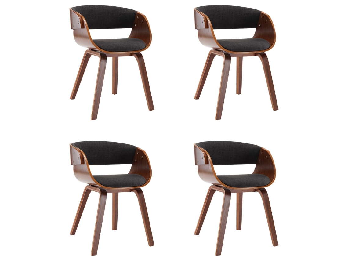 Juego de 4 sillas de comedor, madera curvada y tela gris, EXCLUSIVA MAISON