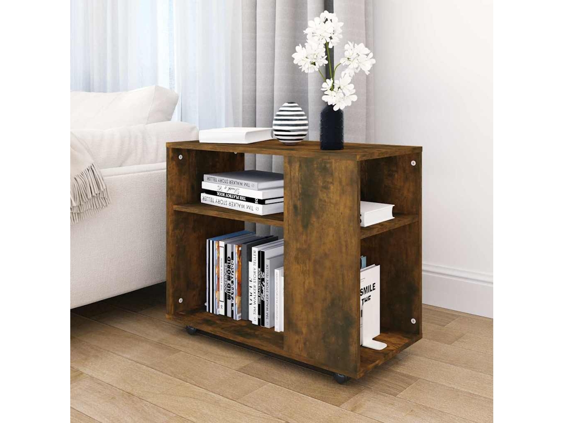 Mesa Auxiliar | Mesa Lateral Madera Contrachapada Roble Ahumado 70x35x55 Cm
