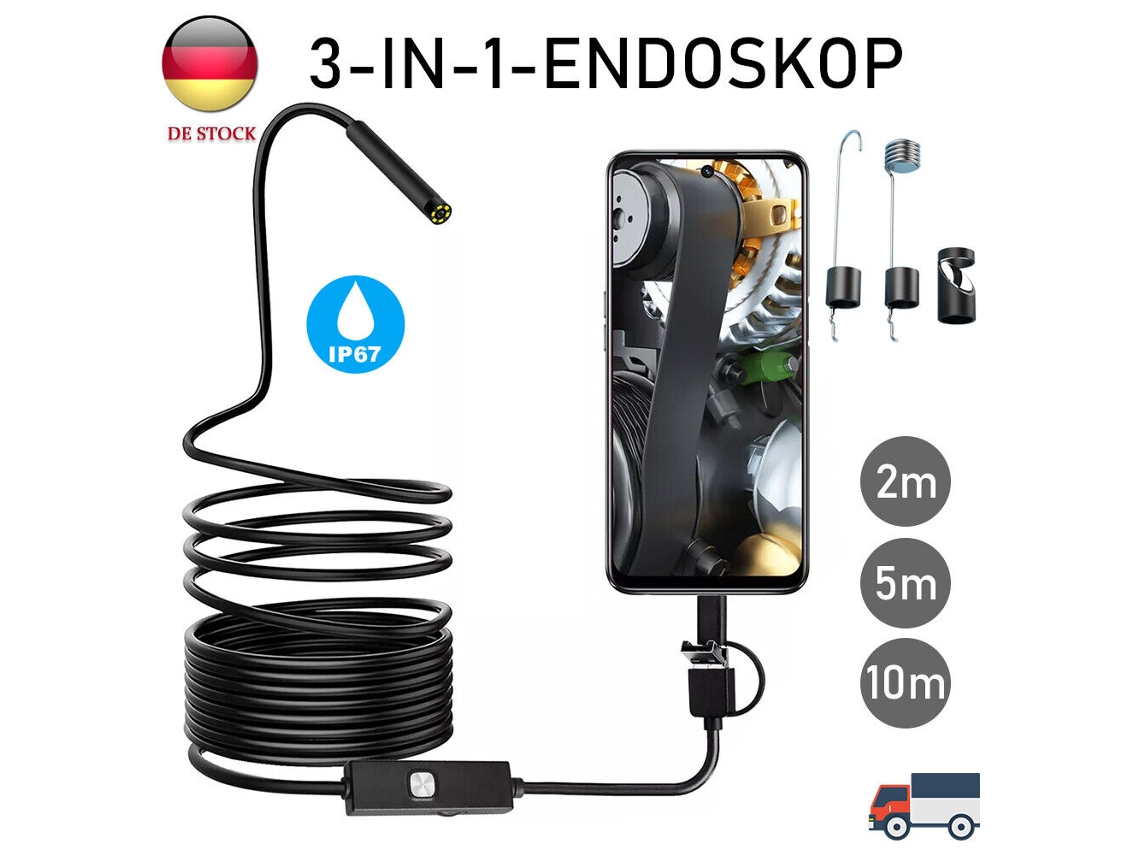 RNEMITERY Cámara endoscópica, práctica herramienta para el hogar y cámara de serpiente semirrígida, cámara de inspección de 5,5 mm con luces LED ajustables para