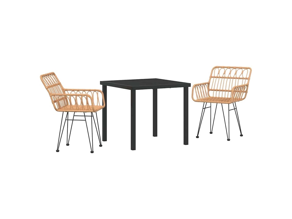 HARLANV1 Juego de muebles de jardín de 5 piezas para comedor, mimbre y polipropileno negro.