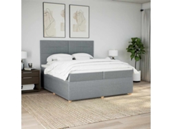 Cama Box Spring Con Colchón Tela Gris Claro 200x200 Cm