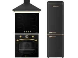 Solthermic® Combo Pack Placa Vitro Pvtc60 4 Quemadores Rusticos Negro Extractor De Aire 60 Frigorífico Congelador Retro 1.88 Fcr188n Negro