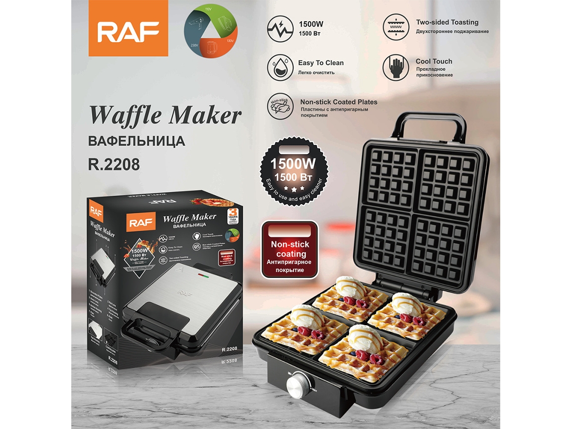 Máquina para hacer gofres doméstica, estándar europeo, placa calefactora eléctrica de doble cara con cuatro piezas, totalmente automática, Mdug