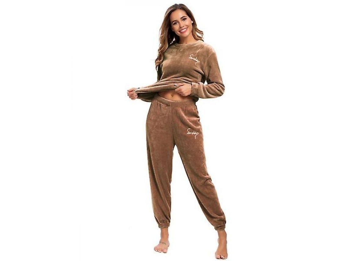 Pijama de invierno cálido para mujer de tallas grandes con camisón y pantalón.