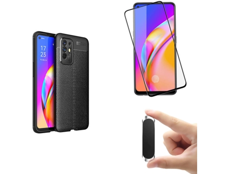 Kit Funda, Protector y Soporte Oppo A94 5G Rugged Leather Negro