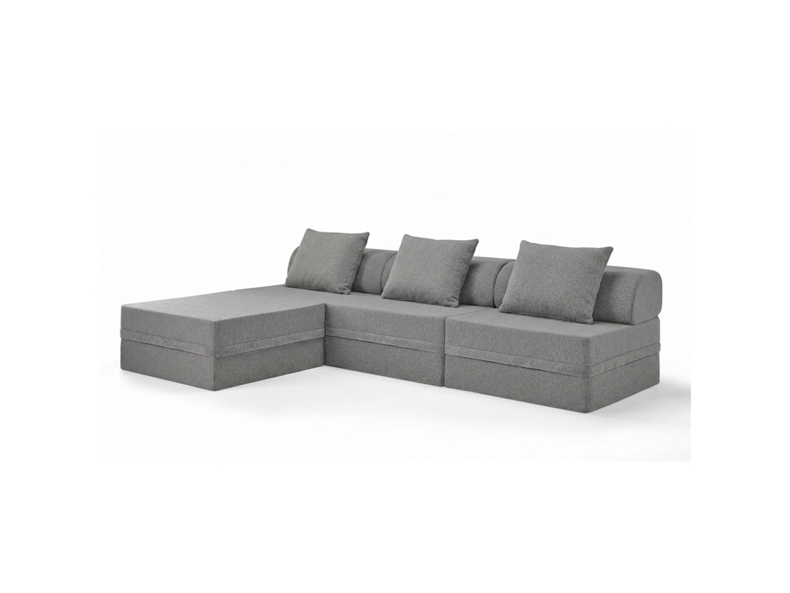 Sofá modular 3+1 + otomana convertible Bouclette Gris Oscuro SKOFFA