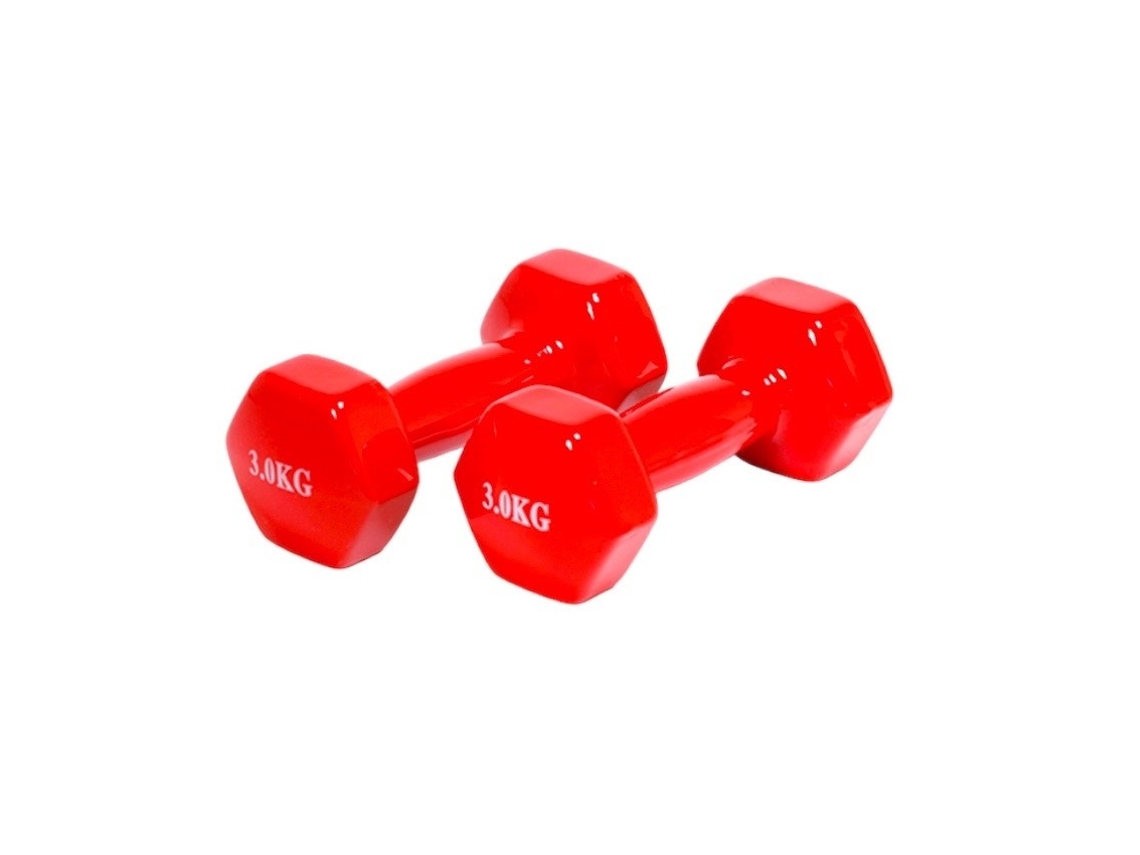 Conjunto de 2 Mancuernas Pesas De 3Kg Suave Ejercicio, Musculación, Gimnasio, De Acero Con Cubierta En Vinilo Color Rojo GE