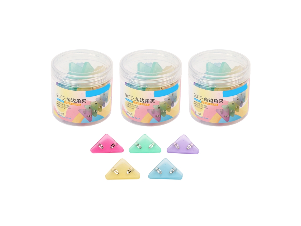 15 clips triangulares coloridos para esquinas de 90 grados, duraderos, hechos de PET, ampliamente utilizados para archivar.