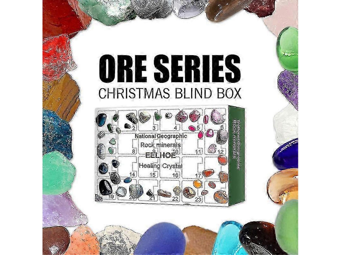 1 Caja de Regalo con una Colección de Minerales en 24 Compartimentos, Cuenta Regresiva de 24 Días para Navidad. Hengjian (Caja Sorpresa)