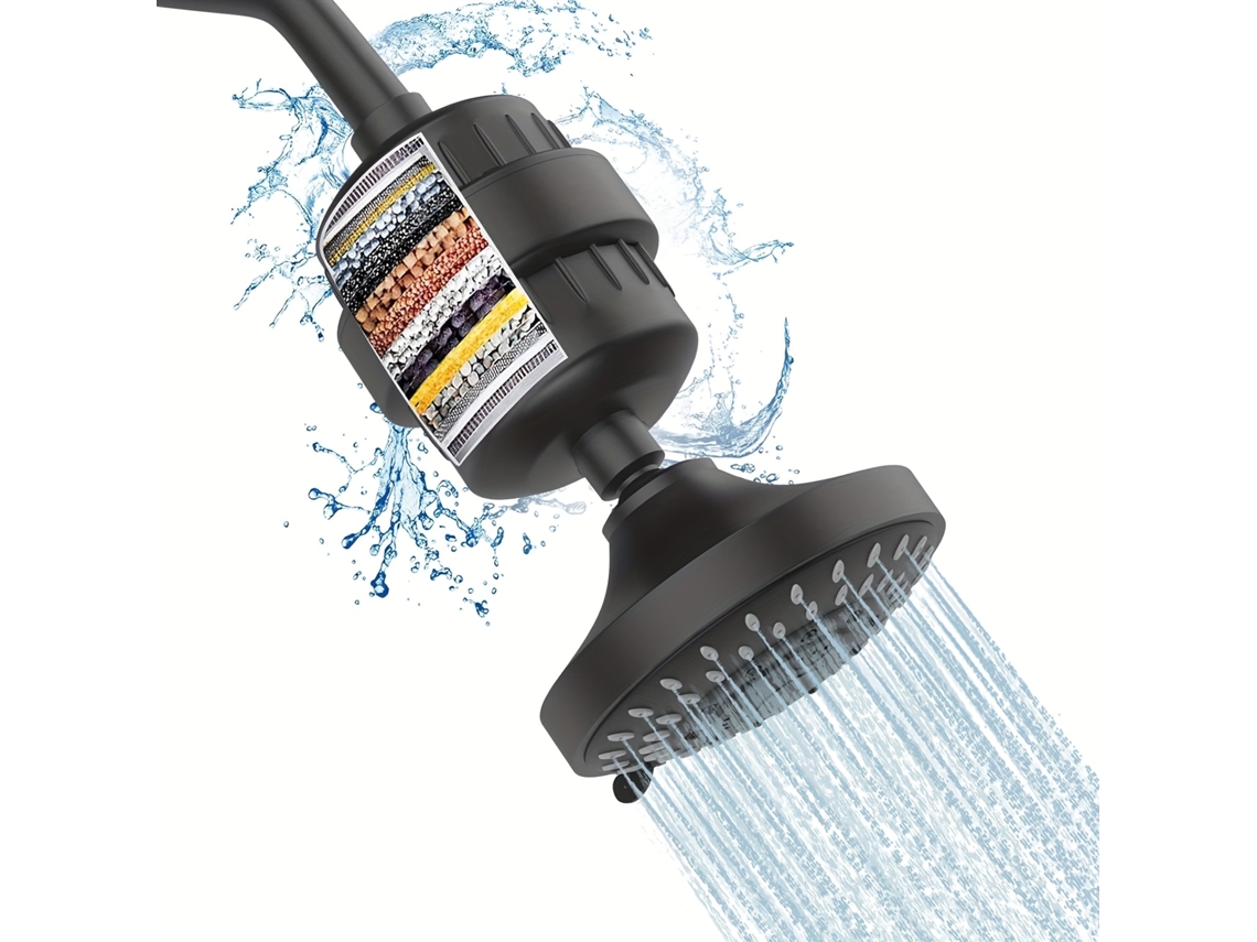 Filtro de ducha de 20 etapas para agua dura con cabezal de ducha integrado: elimina eficazmente impurezas y metales pesados ​​(negro) Cuich