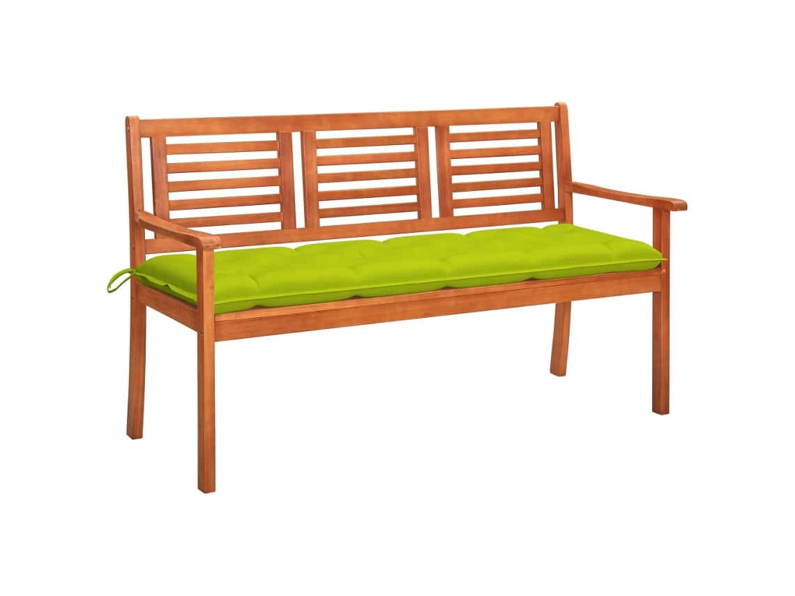 Banco de jardín de 3 plazas con cojín de 150 cm en eucalipto macizo, Dkd Home Decor