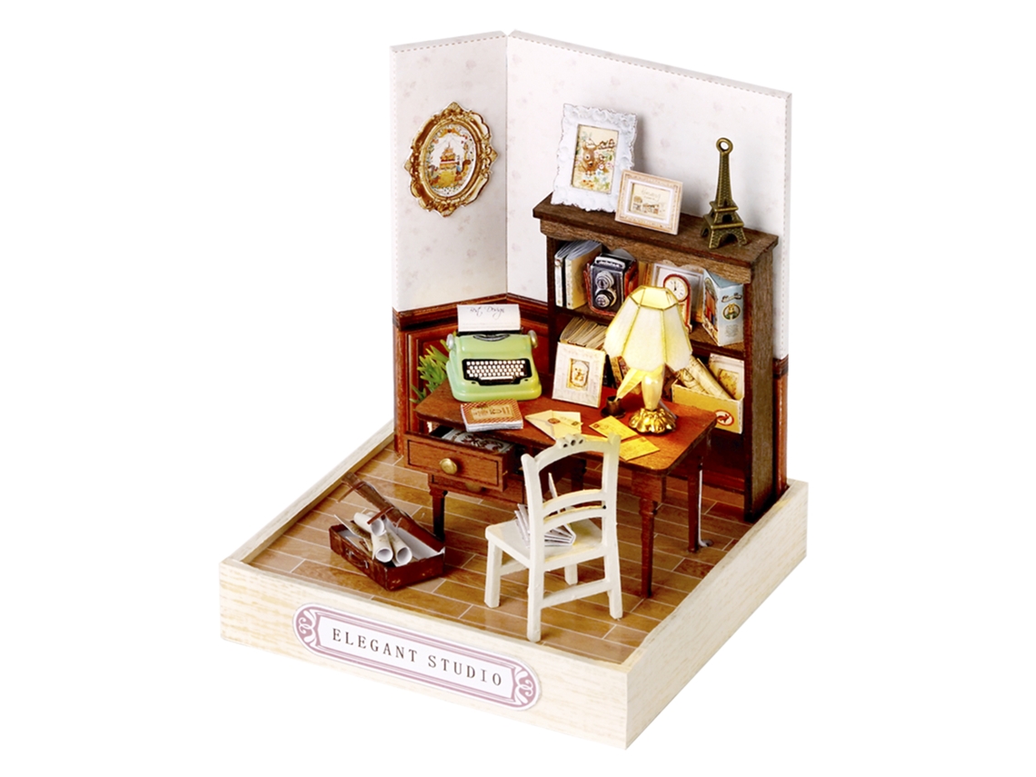 Serie Happy Corner, Modelo 3d De Estudio Elegante, Con Luces Led, Dimensiones: 9x9x12 Cm