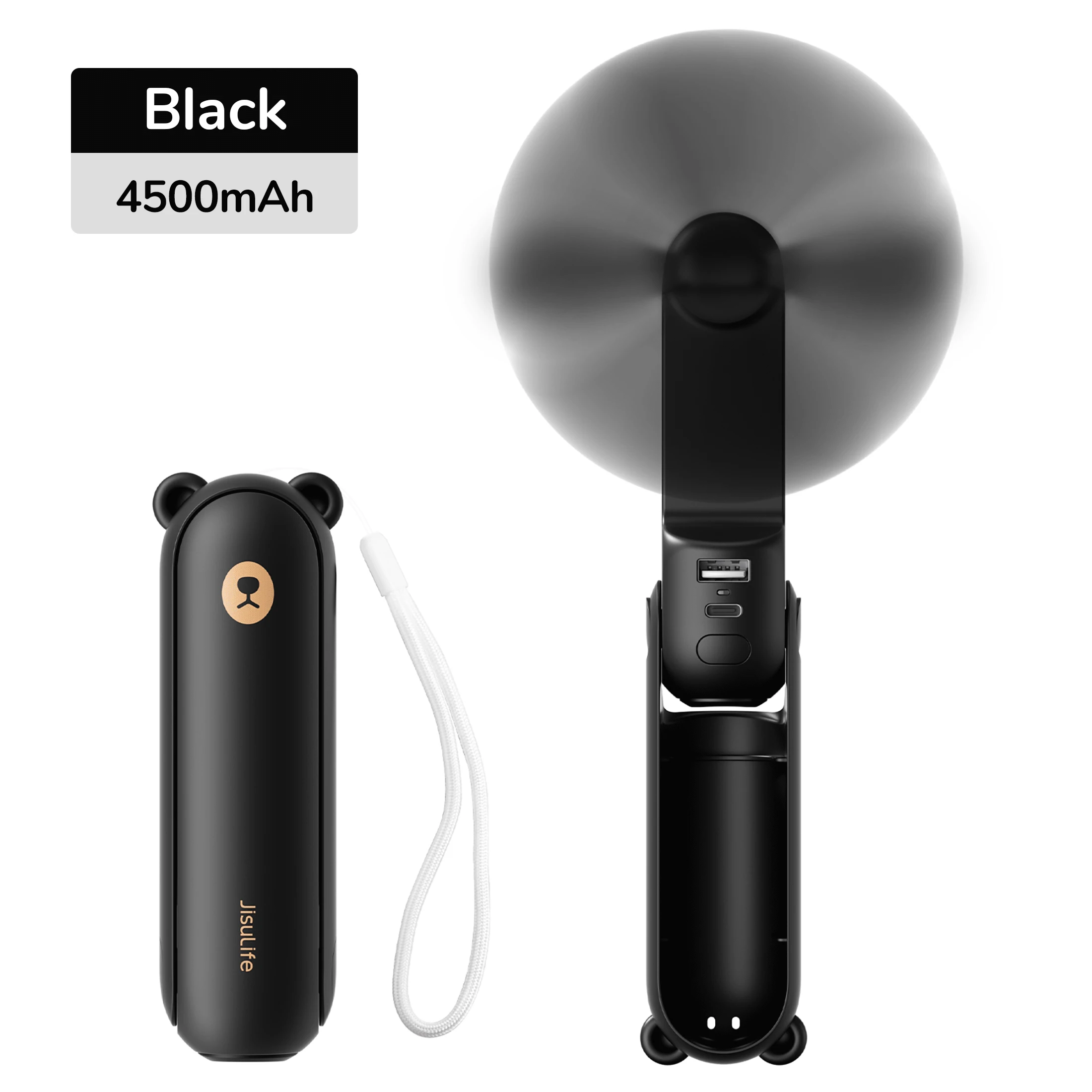 Ventilador Portátil Mini De Mano (4500 Mah, Negro), Recargable Por Usb, Ventilador De Bolsillo 3 En 1.