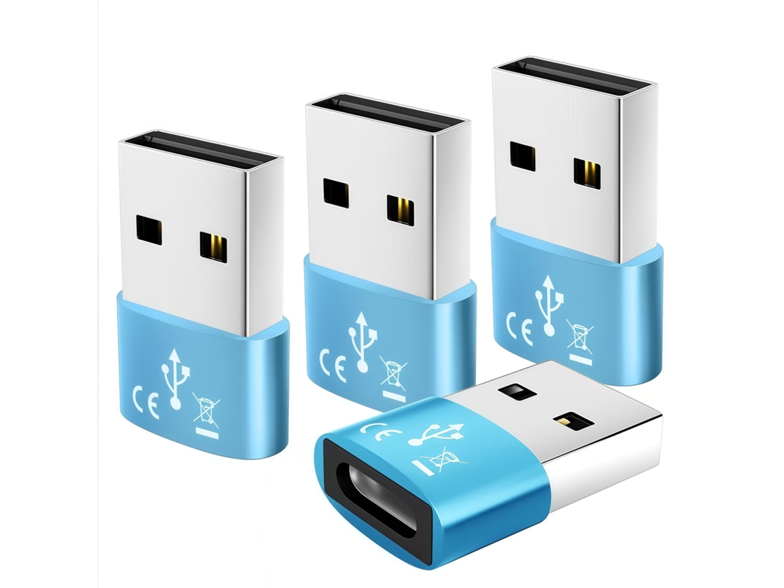 Adaptador de cable de datos tipo C hembra a USB 2.0 para cargador de teléfono móvil, 4 unidades, color azul Chennnls