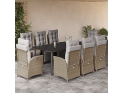 Conjunto de comedor de jardín de 9 piezas con cojines en mimbre beige mixto DKD Home Decor