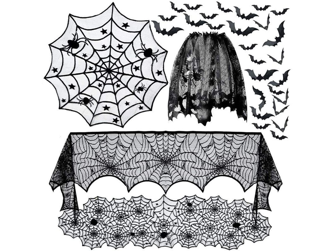 2026-set De 5 Manteles De Halloween Con Encaje Negro Telaraña De Araña Para Mesa Redonda Y Decoración Festiva