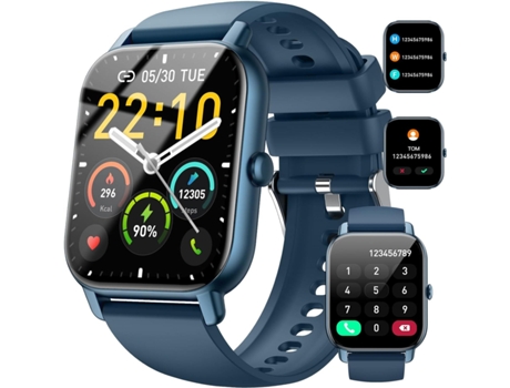 BISBISOUS P66D Smartwatch con Función de Llamada 1 85 Waterproof Ip68 para Android Ios Azul