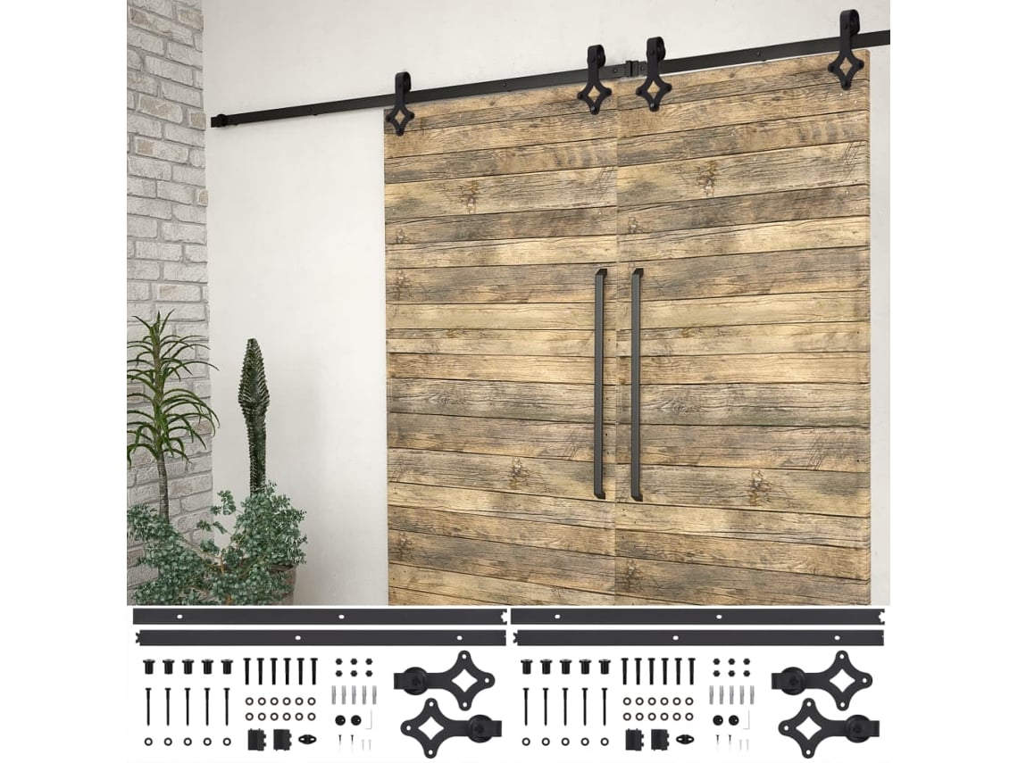 Kits de herrajes para puertas correderas (2 piezas, 200 cm, acero negro, DKD HOME DECOR)