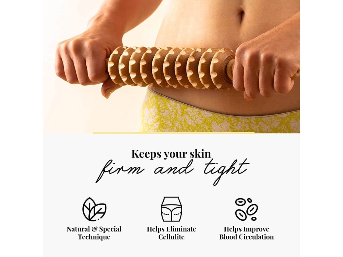 Rodillo de masaje corporal de madera para celulitis y drenaje